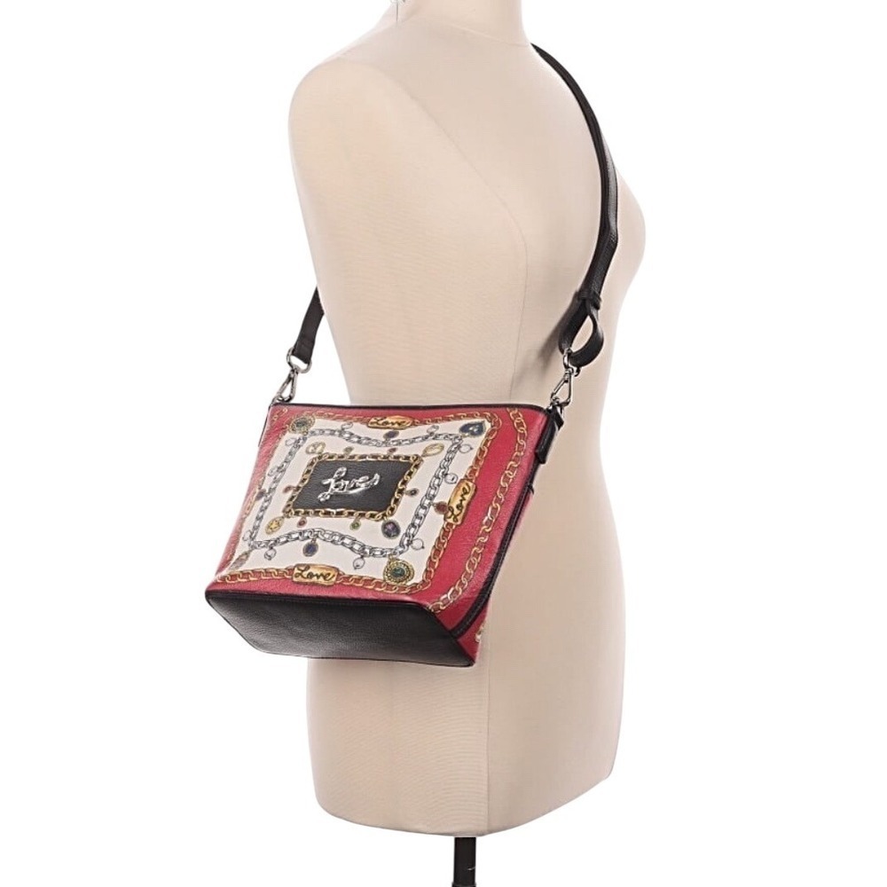 Brighton NYC Red Printed Leather Shoulder Bag Purse Dog Love Bag54.02‎